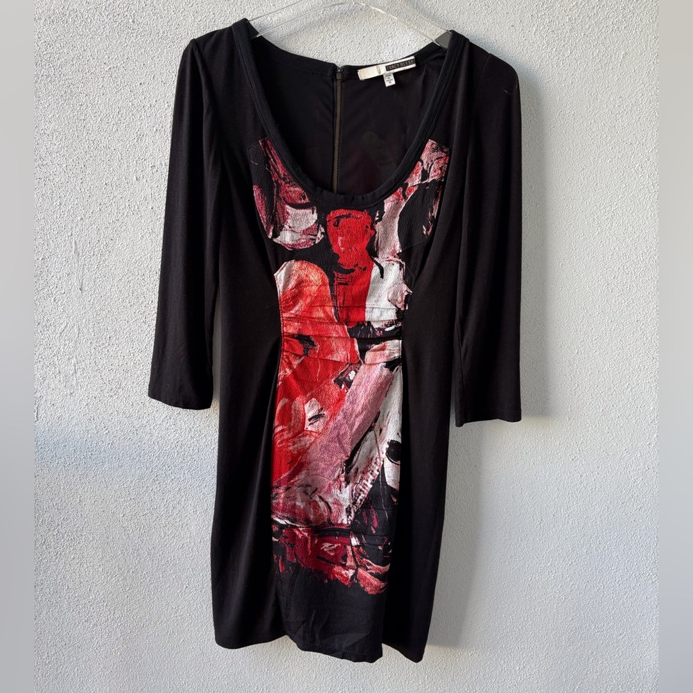 Tracy Reese Size M Black Silk Blend 3/4 Sleeve Sheath Dress Scoop Neck Office